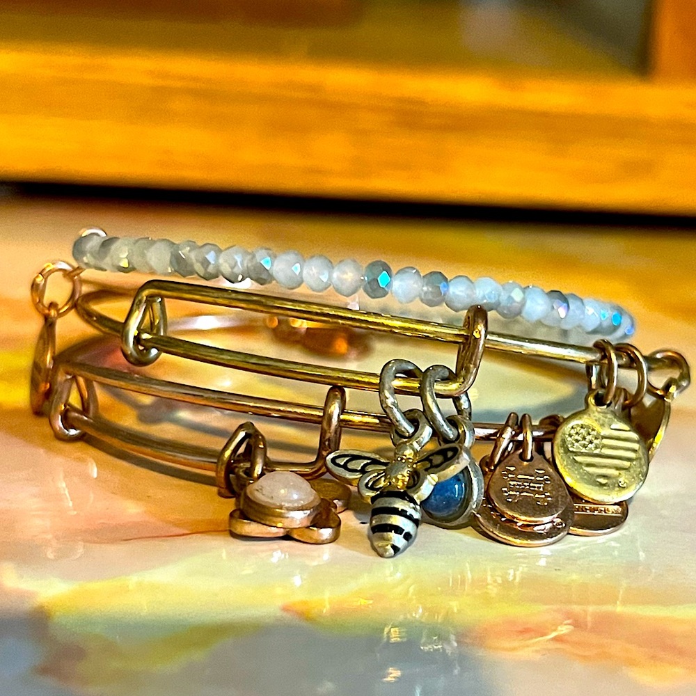 Alex + Ani Set of 3 beaded charm stacking bracelets